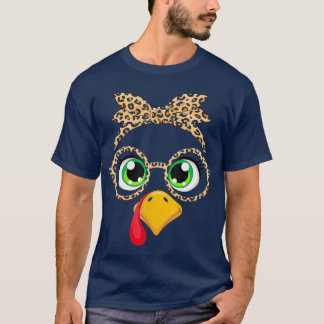 女性用サンクスギビングの服装 七面鳥ヒョウ柄グラス Tシャツ