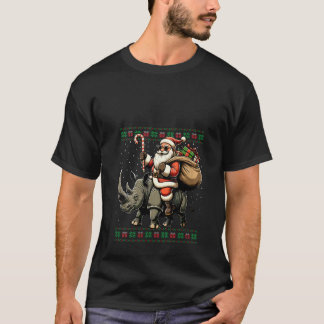 女性用サンタがサイにまたがるアニマルアガシークリスマス Tシャツ