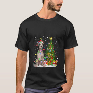 女性用サンタウィペット犬クリスマツリー点灯ウィペット Tシャツ