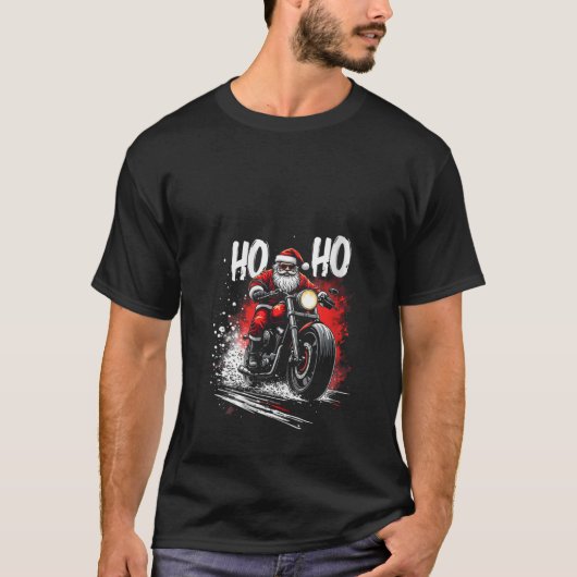 女性用サンタクロースバイクVネック Tシャツ (正面)