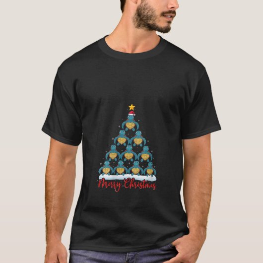 女性用サンタ帽子 クリスマスのアレ 海ガメ クリスマス Tシャツ (正面)
