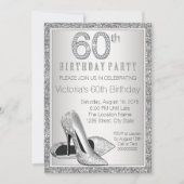 女性用シルバーグリッター ハイヒール 60歳の誕生日 招待状 (正面)