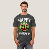 女性用スイカのジャックオランタンサマーハロウィン半袖Tシャツ Tシャツ (正面フル)
