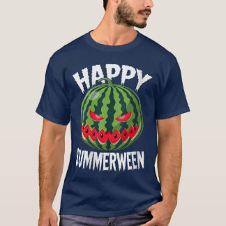 女性用スイカのジャックオランタン サマー ハロウィン 半袖 Tシャツ