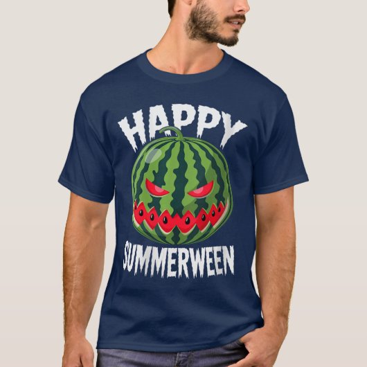 女性用スイカのジャックオランタン サマー ハロウィン 半袖 Tシャツ (正面)