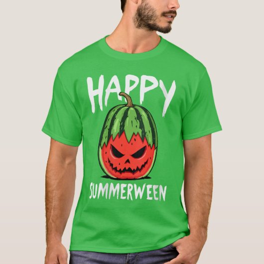 女性用スイカのジャックオーランタンの夏のハロウィン Tシャツ (正面)