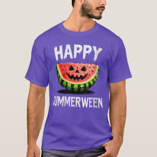 女性用スイカ O ランタン サマー ハロウィン ハッピー Tシャツ