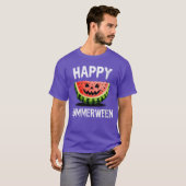 女性用スイカ O ランタン サマー ハロウィン ハッピー Tシャツ (正面フル)