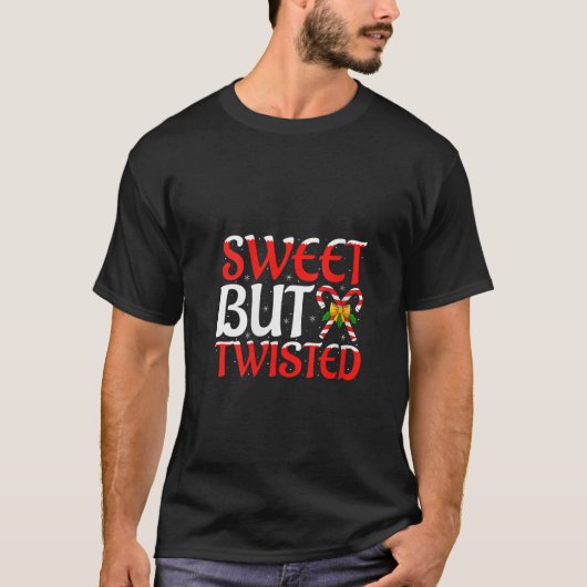 女性用スイートだけどねじれた面白いキャンディケーン クリスマス Tシャツ (正面)