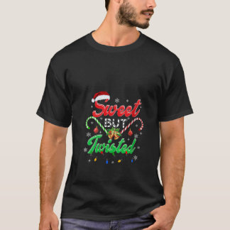 女性用スイートだけどねじれた面白いキャンディケーン クリスマス Tシャツ
