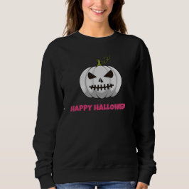 女性用スウェットシャツ 白いカボチャ ハッピー・ハロウィン スウェットシャツ