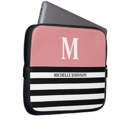 女性用ストライプのピーチブラックノートパソコンケース ラップトップスリーブ (正面右)