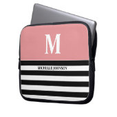 女性用ストライプのピーチブラックノートパソコンケース ラップトップスリーブ (正面左)