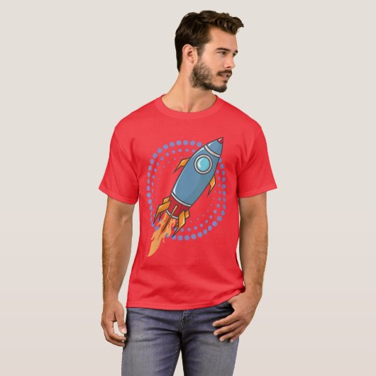 女性用スペースロケット宇宙船コミックミサイルVネック Tシャツ (正面フル)