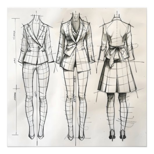 女性用スーツのスケッチ フォトプリント            (正面)