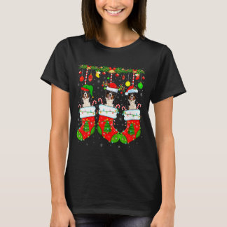 女性用セントバーナード犬のクリスマスソックス面白いデザイン Tシャツ