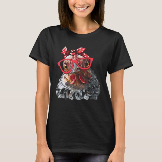 女性用チキンバンダナグラス用チキンティー Tシャツ (正面)