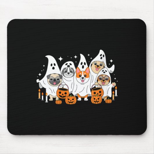 女性用ドッグゴーストハロウィンVネック マウスパッド (正面)