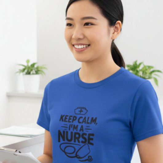 女性用ナースTシャツ「冷静さを保って、私は看護師です」 Tシャツ