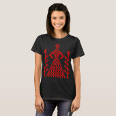 女性用ノルディック幾何学ツリーTシャツ - レッドアブストラクト Tシャツ (正面フル)