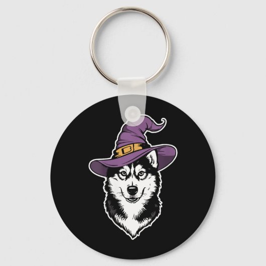 女性用ハスキー魔女犬ハロウィン キーホルダー (正面)