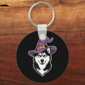 女性用ハスキー魔女犬ハロウィン キーホルダー (正面)