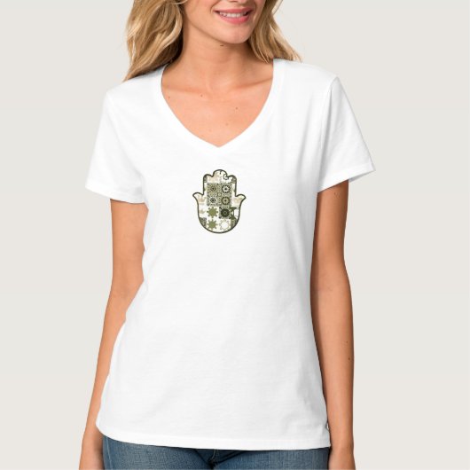 女性用ハムサの手のリヴィジドVネックTシャツ1 Tシャツ (正面)