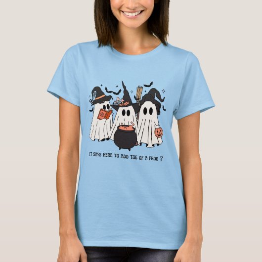 女性用ハロウィンTシャツ - 幽霊魔女トリオ Tシャツ (正面)