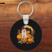 女性用ハロウィーンの犬VネックTシャツ3 キーホルダー (正面)