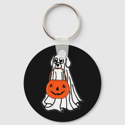 女性用ハロウィーン幽霊犬Vネック キーホルダー (正面)
