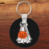 女性用ハロウィーン幽霊犬Vネック キーホルダー (正面)