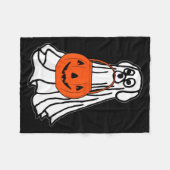 女性用ハロウィーン幽霊犬Vネック フリースブランケット (正面(横))