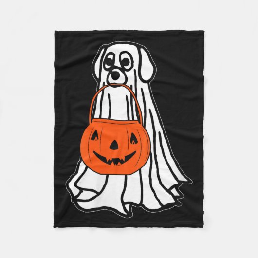 女性用ハロウィーン幽霊犬Vネック フリースブランケット (正面)