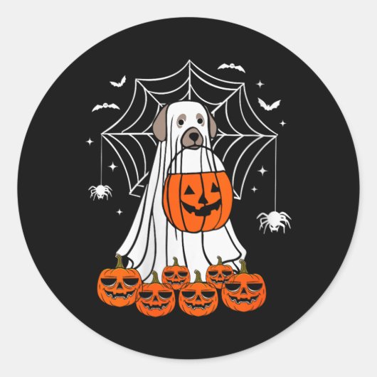 女性用ハロウィーン ドッグ ゴースト Vネック ラウンドシール (正面)