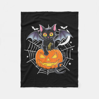 女性用バットハロウィン _ 黒猫バットウィングス スプーキー フリースブランケット