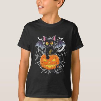 女性用バットハロウィン _ 黒猫バットウィングス スプーキー Tシャツ