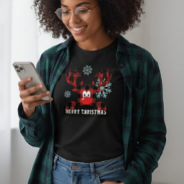 女性用バッファロー・チェック柄トナカイ メリー・クリスマス トライブレンドＴシャツ