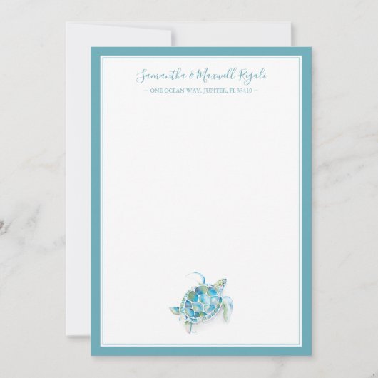 女性用パーソナライズされたウミガメ文房具 ノートカード (正面)