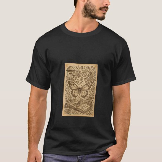女性用ビンテージ植物画ウィッチーコット Tシャツ (正面)