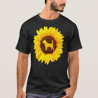 女性用ビーグル男の子犬ペットヒマワリ Tシャツ