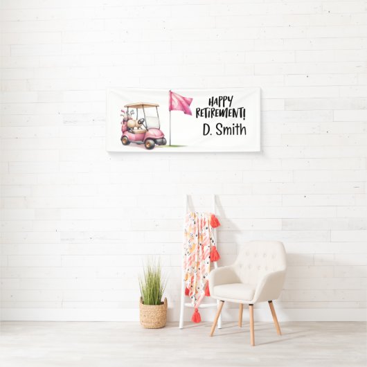 女性用ピンクゴルフカート付きゴルフ引退 横断幕 (インサイチュ)