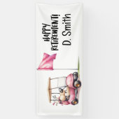 女性用ピンクゴルフカート付きゴルフ引退 横断幕 (縦)