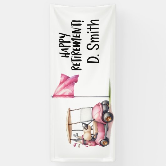 女性用ピンクゴルフカート付きゴルフ引退 横断幕 (縦)