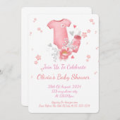 女性用ピンク色ベビーシャワー招待状 招待状 (正面/裏面)