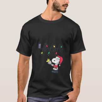 女性用ピーナッツ クリスマス サンタ スヌーピー ホホホ V ネック Tシャツ