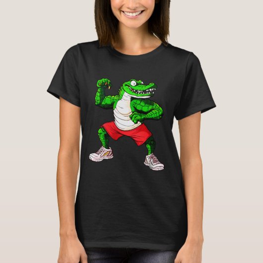 女性用フィットネスワニVネック Tシャツ (正面)
