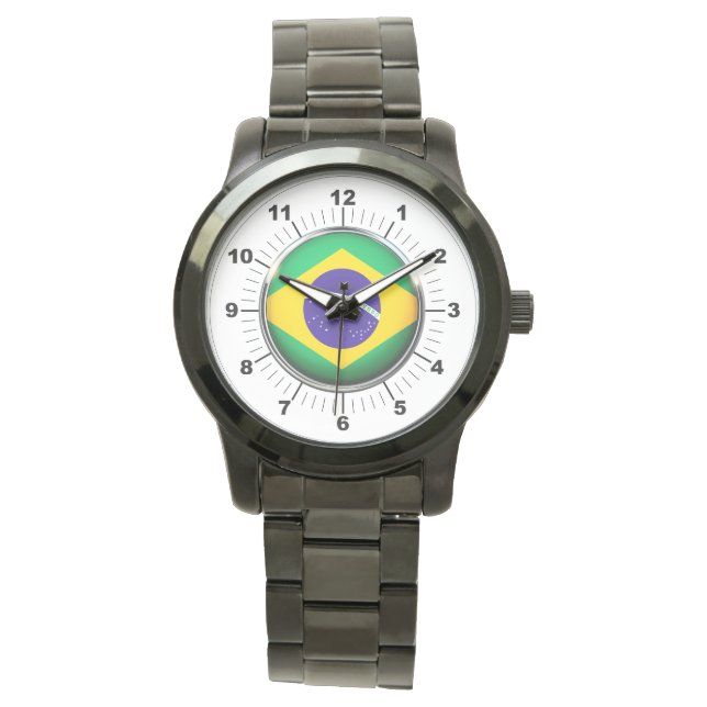 女性用ブラジル旗オーバーサイズブラックウォッチ 腕時計 (正面)