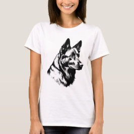 女性用ブラックジャーマンシェパードドッグTシャツ Tシャツ