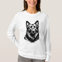 女性用ブラックGSDロングスリーブホワイトTシャツ Tシャツ