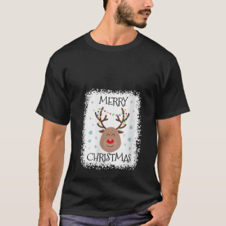 女性用ブリーチ ルドルフ 赤鼻 レインダー フェイス メリーハッピークリスマスTシャツ Tシャツ